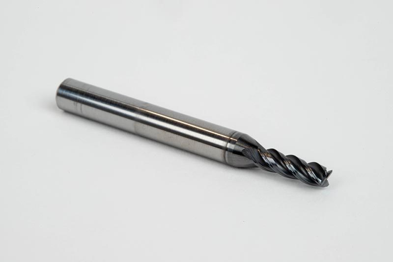 4mm Dia. Carbide End Mill, 4 Flute, Hyb. AlCrN Coated, 6mm Smooth Shank x 12mm LOC, 0.15mm Chamfer, HTPM