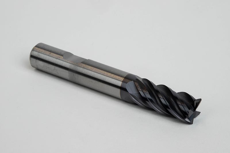 12mm Dia. Carbide End Mill, 5 Flute, AlTiN Coated, 12mm Weldon Shank x 26mm LOC, 0.35mm Chamfer, HTM